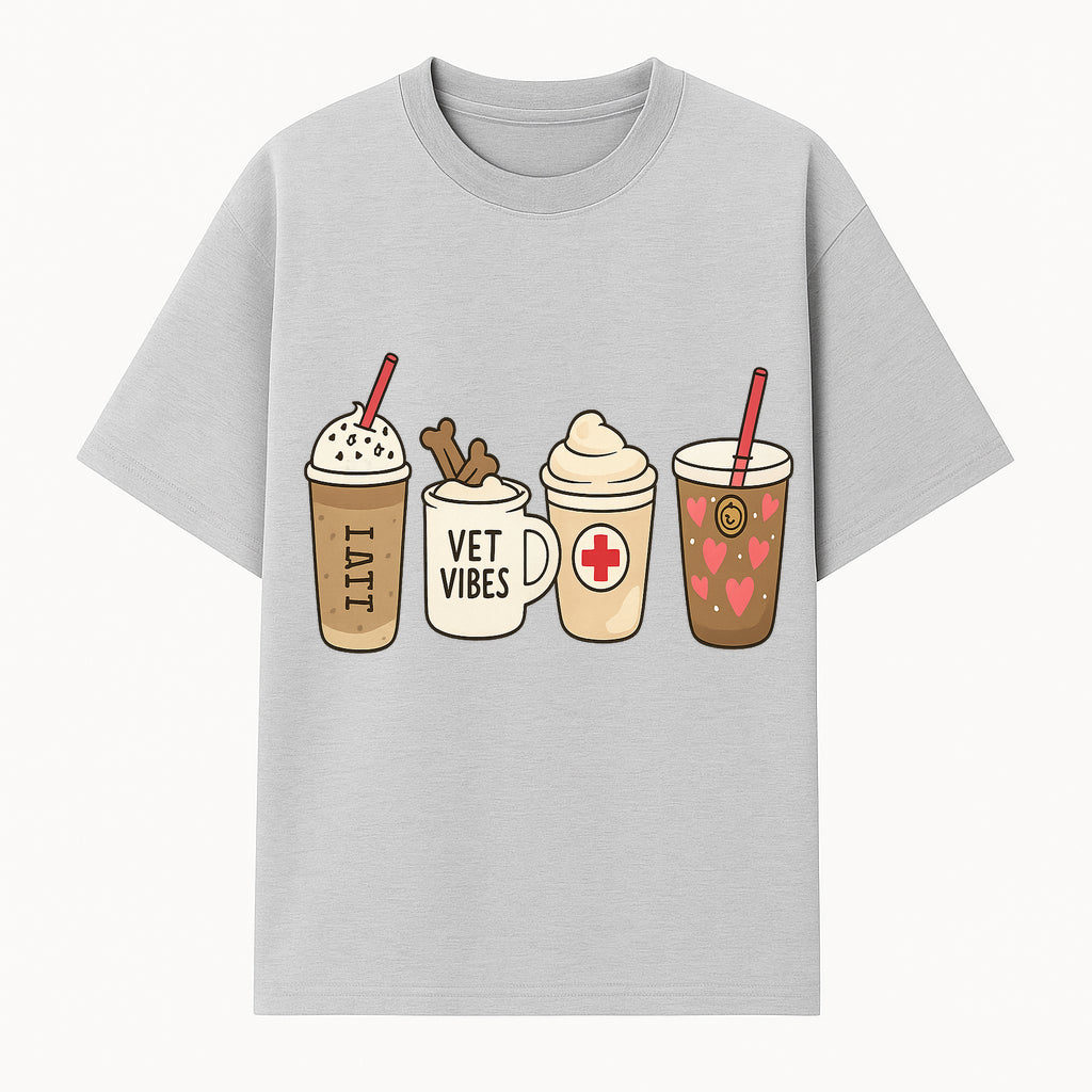 Cute Coffee and Pet-Themed Stickers Set - Vet Vibes Drink Art for Animal Lovers, Fun Home Decor and Gifts - T-shirt 1758347424975.jpg