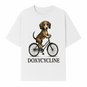 Doxycycline Dog Bicycle Art Print | Cute Dog Riding Bike Wall Decor | Pet Lover Gift | Whimsical Animal Illustration - T-shirt 1758347425118.jpg