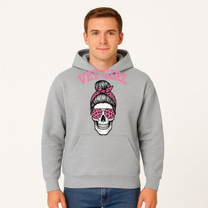 Vet Girl Skull Graphic Tee - Trendy Pink Leopard Sunglasses & Bandana Design for Animal Lovers - Hoodie 1758347425348.jpg