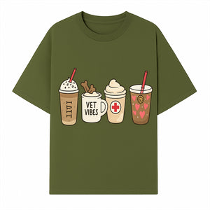 Cute Coffee and Pet-Themed Stickers Set - Vet Vibes Drink Art for Animal Lovers, Fun Home Decor and Gifts - T-shirt 1758347425386.jpg
