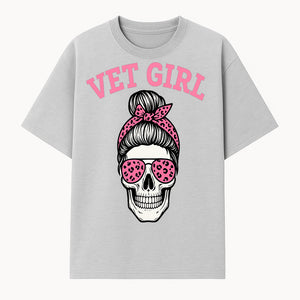 Vet Girl Skull Graphic Tee - Trendy Pink Leopard Sunglasses & Bandana Design for Animal Lovers - T-shirt 1758347425618.jpg