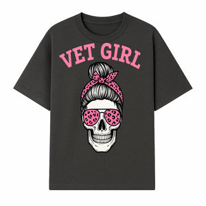 Vet Girl Skull Graphic Tee - Trendy Pink Leopard Sunglasses & Bandana Design for Animal Lovers - T-shirt 1758347425912.jpg