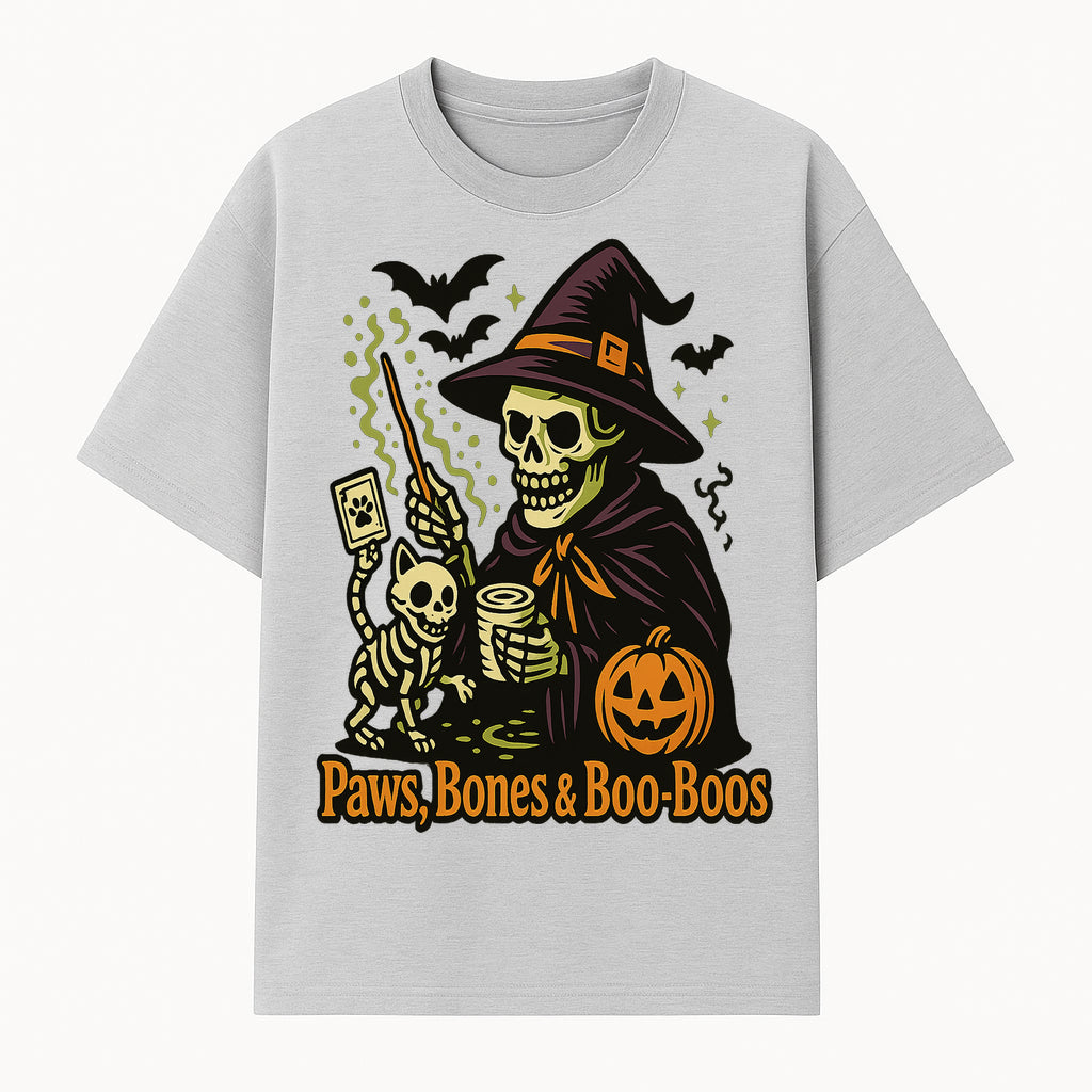 Skeleton Witch Halloween Decor - Paws, Bones & Boo-Boos - Spooky Pet-Themed Art Print for Halloween Celebrations - T-shirt 1758347426135.jpg