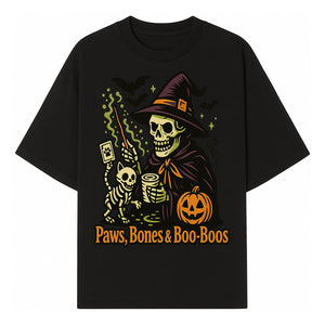 Skeleton Witch Halloween Decor - Paws, Bones & Boo-Boos - Spooky Pet-Themed Art Print for Halloween Celebrations - T-shirt 1758347426279.jpg