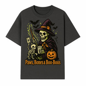 Skeleton Witch Halloween Decor - Paws, Bones & Boo-Boos - Spooky Pet-Themed Art Print for Halloween Celebrations - T-shirt 1758347426408.jpg