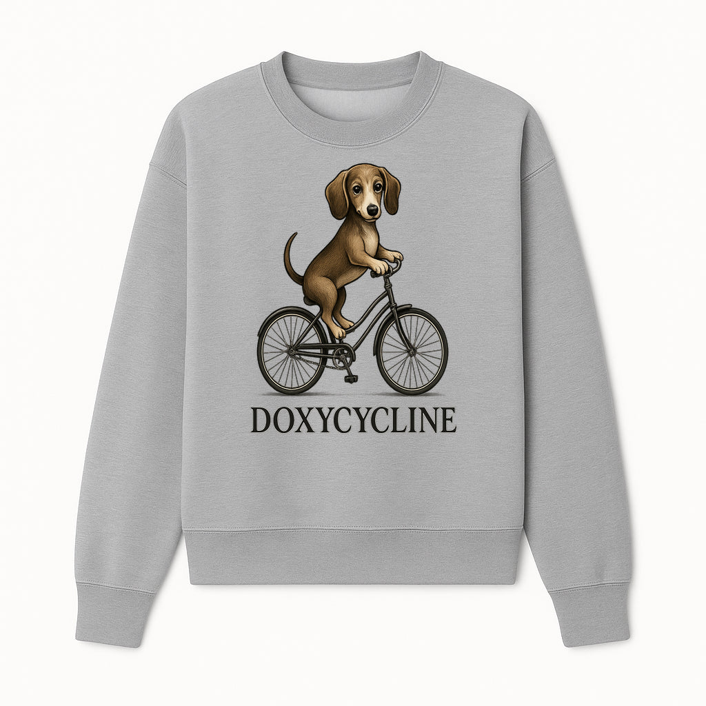 Doxycycline Dog Bicycle Art Print | Cute Dog Riding Bike Wall Decor | Pet Lover Gift | Whimsical Animal Illustration - Sweatshirt 1758347426530.jpg