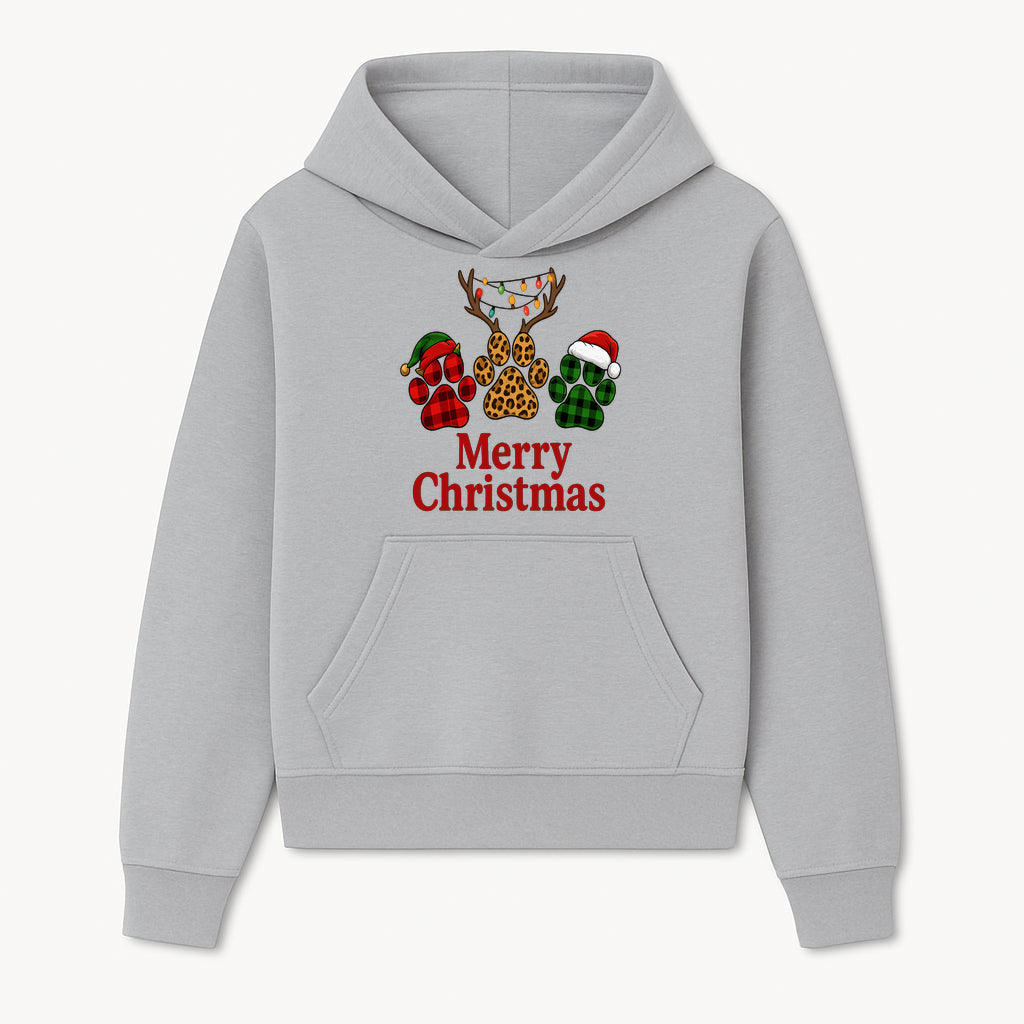 Merry Christmas Pet Paw Print Design with Santa Hats and Holiday Lights - Festive Animal Lover Holiday Decor - Hoodie 1758347426531.jpg