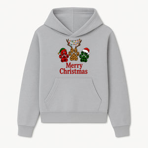 Merry Christmas Pet Paw Print Design with Santa Hats and Holiday Lights - Festive Animal Lover Holiday Decor - Hoodie 1758347426531.jpg