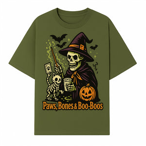 Skeleton Witch Halloween Decor - Paws, Bones & Boo-Boos - Spooky Pet-Themed Art Print for Halloween Celebrations - T-shirt 1758347426565.jpg