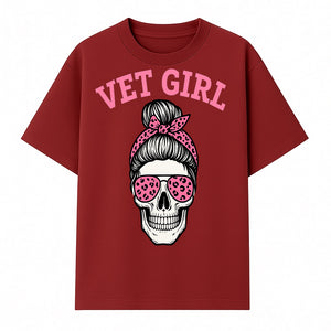 Vet Girl Skull Graphic Tee - Trendy Pink Leopard Sunglasses & Bandana Design for Animal Lovers - T-shirt 1758347426571.jpg