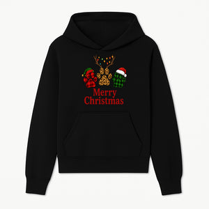 Merry Christmas Pet Paw Print Design with Santa Hats and Holiday Lights - Festive Animal Lover Holiday Decor - Hoodie 1758347426675.jpg