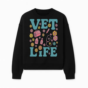 Vet Life Graphic Tee | Colorful Vet Inspired T-Shirt with Pet Icons and Flowers | Perfect Gift for Animal Lovers and Vets - Sweatshirt 1758347426735.jpg