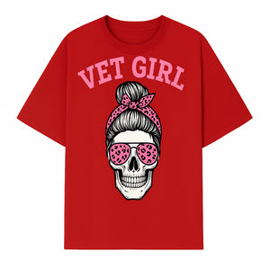 Vet Girl Skull Graphic Tee - Trendy Pink Leopard Sunglasses & Bandana Design for Animal Lovers - T-shirt 1758347426853.jpg