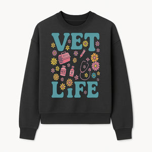 Vet Life Graphic Tee | Colorful Vet Inspired T-Shirt with Pet Icons and Flowers | Perfect Gift for Animal Lovers and Vets - Sweatshirt 1758347426891.jpg