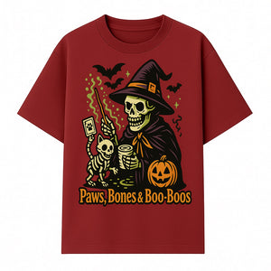Skeleton Witch Halloween Decor - Paws, Bones & Boo-Boos - Spooky Pet-Themed Art Print for Halloween Celebrations - T-shirt 1758347427125.jpg