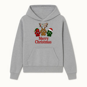 Merry Christmas Pet Paw Print Design with Santa Hats and Holiday Lights - Festive Animal Lover Holiday Decor - Hoodie 1758347427125.jpg