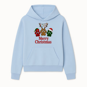 Merry Christmas Pet Paw Print Design with Santa Hats and Holiday Lights - Festive Animal Lover Holiday Decor - Hoodie 1758347427257.jpg
