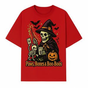 Skeleton Witch Halloween Decor - Paws, Bones & Boo-Boos - Spooky Pet-Themed Art Print for Halloween Celebrations - T-shirt 1758347427361.jpg
