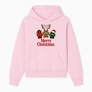 Merry Christmas Pet Paw Print Design with Santa Hats and Holiday Lights - Festive Animal Lover Holiday Decor - Hoodie 1758347427366.jpg