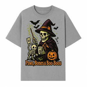 Skeleton Witch Halloween Decor - Paws, Bones & Boo-Boos - Spooky Pet-Themed Art Print for Halloween Celebrations - T-shirt 1758347427486.jpg