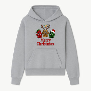 Merry Christmas Pet Paw Print Design with Santa Hats and Holiday Lights - Festive Animal Lover Holiday Decor - Hoodie 1758347427898.jpg