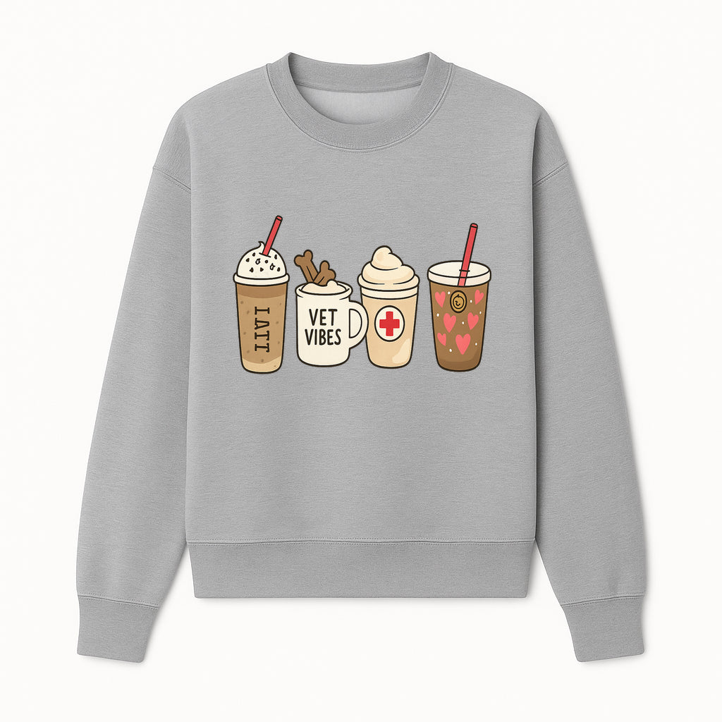 Cute Coffee and Pet-Themed Stickers Set - Vet Vibes Drink Art for Animal Lovers, Fun Home Decor and Gifts - Sweatshirt 1758347427909.jpg