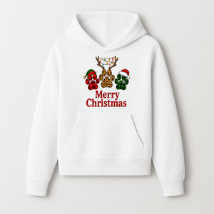 Merry Christmas Pet Paw Print Design with Santa Hats and Holiday Lights - Festive Animal Lover Holiday Decor - Hoodie 1758347428022.jpg