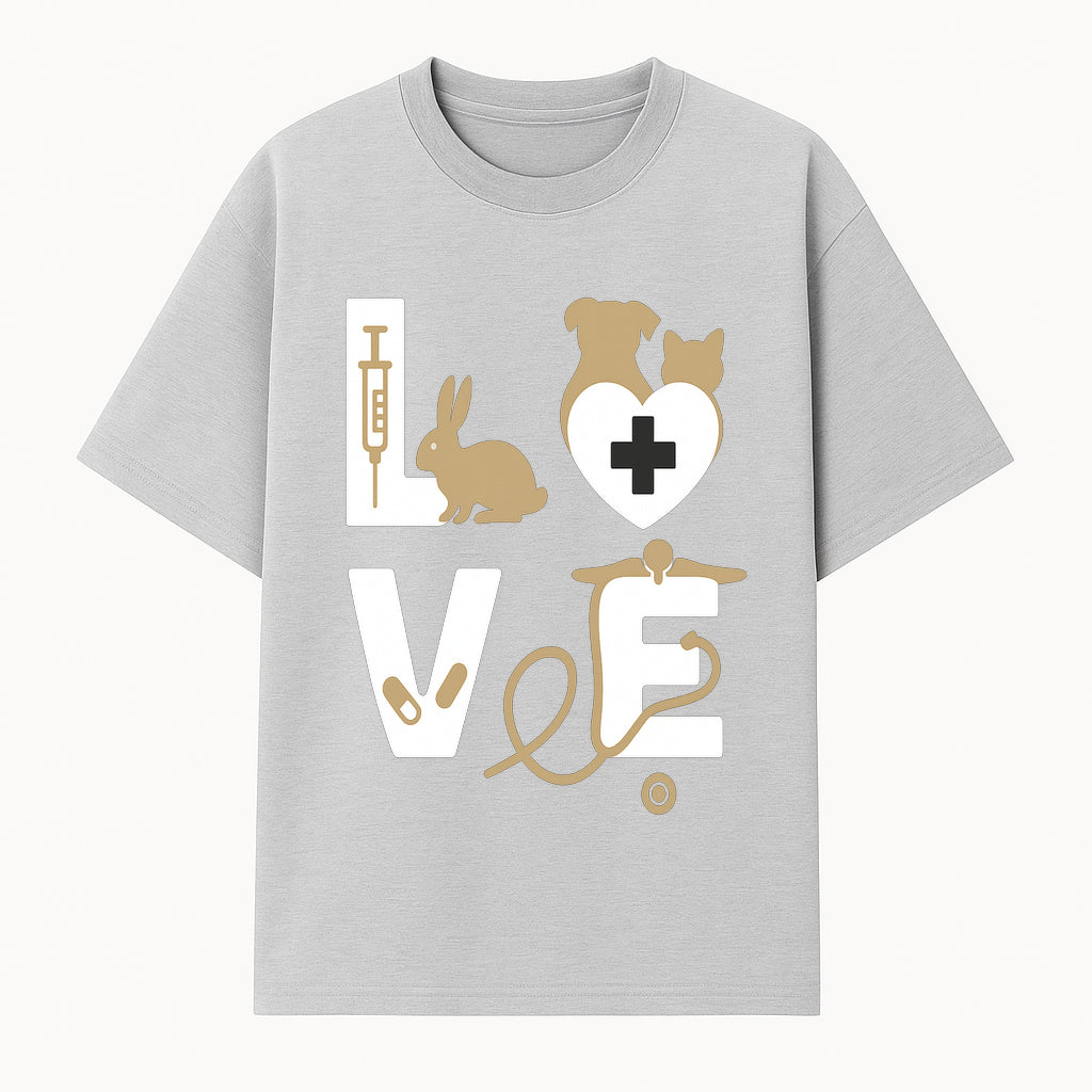 Veterinary Love Decor: Heartwarming Wall Art for Pet Owners - Cute Rabbit, Dog, Cat, and Medical Symbols - T-shirt 1758347428088.jpg