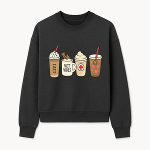 Cute Coffee and Pet-Themed Stickers Set - Vet Vibes Drink Art for Animal Lovers, Fun Home Decor and Gifts - Sweatshirt 1758347428187.jpg