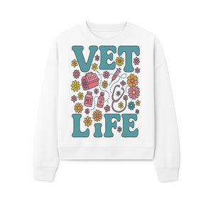 Vet Life Graphic Tee | Colorful Vet Inspired T-Shirt with Pet Icons and Flowers | Perfect Gift for Animal Lovers and Vets - Sweatshirt 1758347428211.jpg