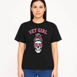 Vet Girl Skull Graphic Tee - Trendy Pink Leopard Sunglasses & Bandana Design for Animal Lovers - T-shirt 1758347428375.jpg