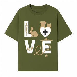 Veterinary Love Decor: Heartwarming Wall Art for Pet Owners - Cute Rabbit, Dog, Cat, and Medical Symbols - T-shirt 1758347428503.jpg
