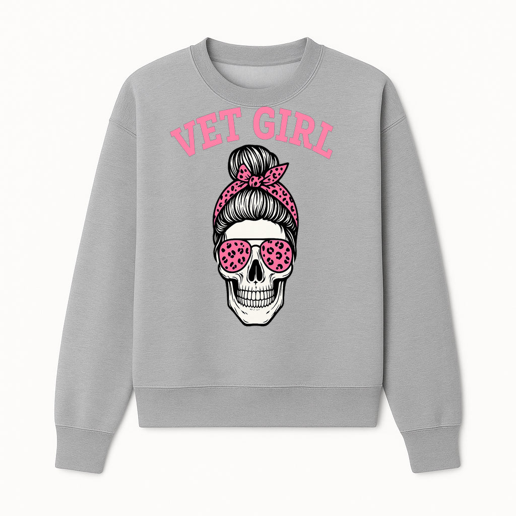 Vet Girl Skull Graphic Tee - Trendy Pink Leopard Sunglasses & Bandana Design for Animal Lovers - Sweatshirt 1758347428508.jpg