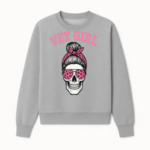 Vet Girl Skull Graphic Tee - Trendy Pink Leopard Sunglasses & Bandana Design for Animal Lovers - Sweatshirt 1758347428508.jpg