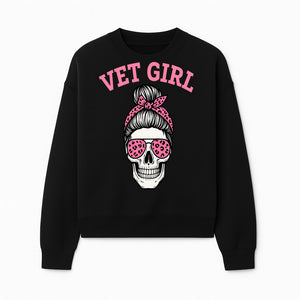 Vet Girl Skull Graphic Tee - Trendy Pink Leopard Sunglasses & Bandana Design for Animal Lovers - Sweatshirt 1758347428651.jpg