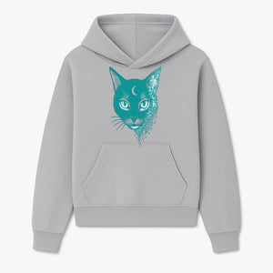 Geometric Cat Art Print with Moon Accent | Teal Abstract Cat Design | Modern Wall Decor for Cat Lovers and Home Aesthetics - Hoodie 1758347428662.jpg