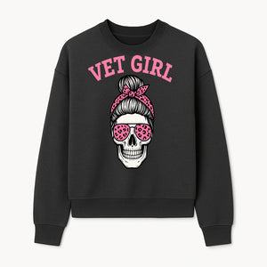Vet Girl Skull Graphic Tee - Trendy Pink Leopard Sunglasses & Bandana Design for Animal Lovers - Sweatshirt 1758347428771.jpg