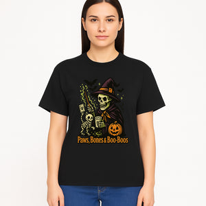 Skeleton Witch Halloween Decor - Paws, Bones & Boo-Boos - Spooky Pet-Themed Art Print for Halloween Celebrations - T-shirt 1758347428889.jpg