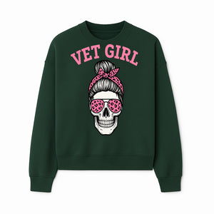 Vet Girl Skull Graphic Tee - Trendy Pink Leopard Sunglasses & Bandana Design for Animal Lovers - Sweatshirt 1758347428908.jpg