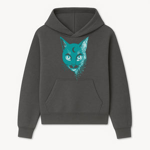 Geometric Cat Art Print with Moon Accent | Teal Abstract Cat Design | Modern Wall Decor for Cat Lovers and Home Aesthetics - Hoodie 1758347428933.jpg