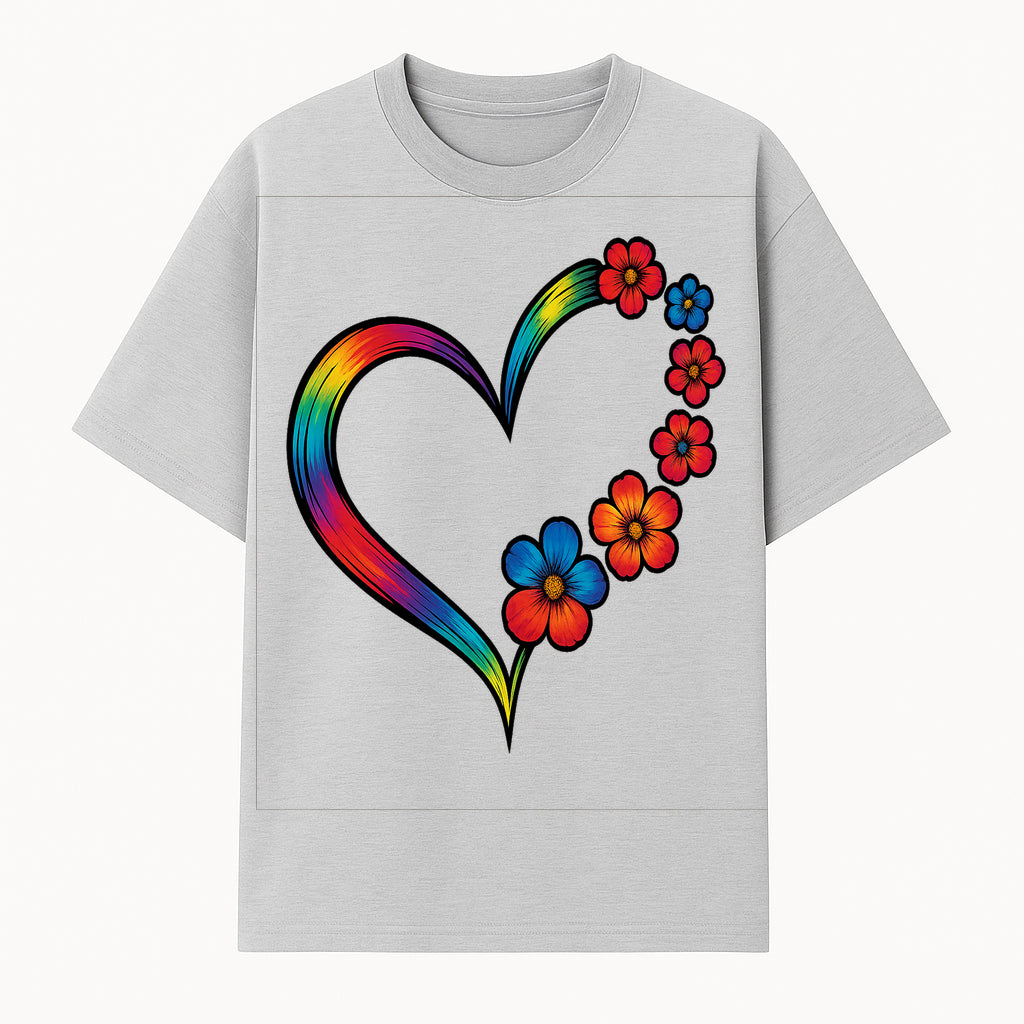 Rainbow Heart Floral Design Wall Art Print - Colorful Flower Heart Illustration for Home Decor, Gift, or Art Collection - T-shirt 1758347429003.jpg
