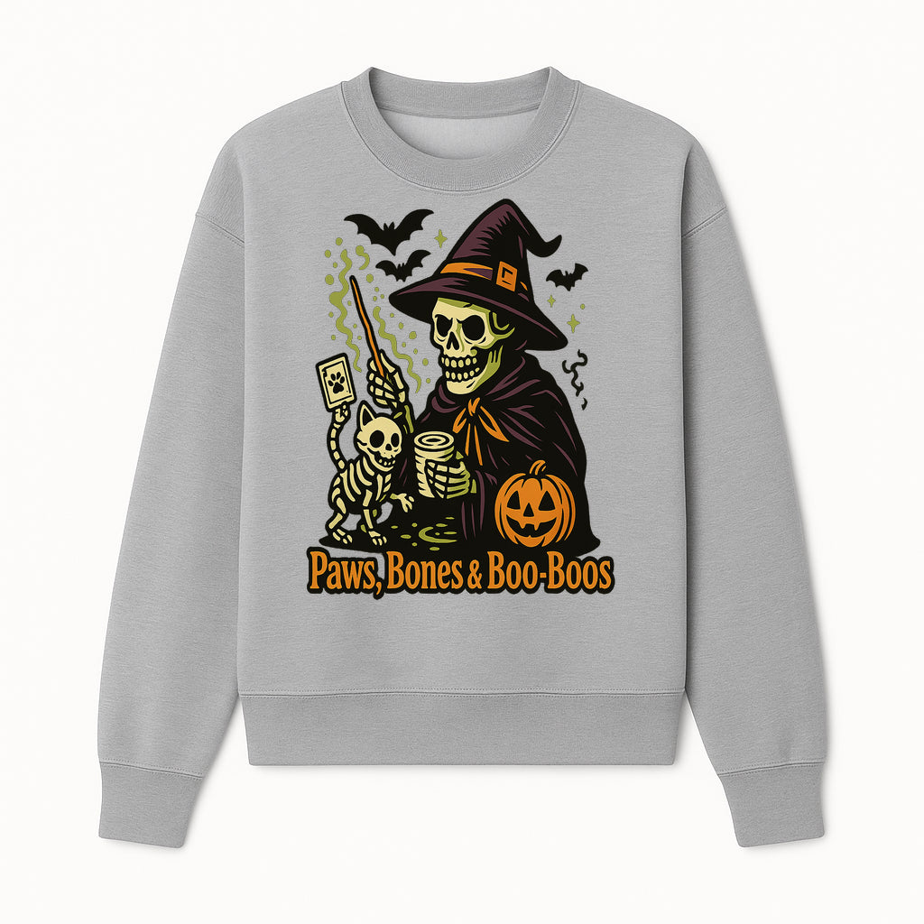 Skeleton Witch Halloween Decor - Paws, Bones & Boo-Boos - Spooky Pet-Themed Art Print for Halloween Celebrations - Sweatshirt 1758347429020.jpg