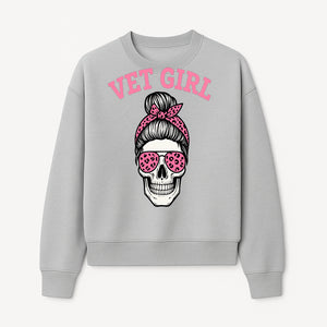 Vet Girl Skull Graphic Tee - Trendy Pink Leopard Sunglasses & Bandana Design for Animal Lovers - Sweatshirt 1758347429045.jpg
