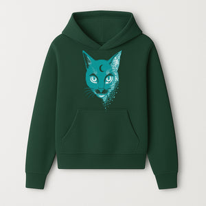 Geometric Cat Art Print with Moon Accent | Teal Abstract Cat Design | Modern Wall Decor for Cat Lovers and Home Aesthetics - Hoodie 1758347429077.jpg