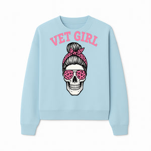 Vet Girl Skull Graphic Tee - Trendy Pink Leopard Sunglasses & Bandana Design for Animal Lovers - Sweatshirt 1758347429174.jpg