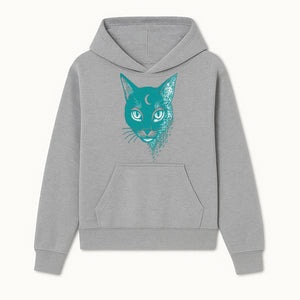 Geometric Cat Art Print with Moon Accent | Teal Abstract Cat Design | Modern Wall Decor for Cat Lovers and Home Aesthetics - Hoodie 1758347429199.jpg