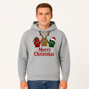 Merry Christmas Pet Paw Print Design with Santa Hats and Holiday Lights - Festive Animal Lover Holiday Decor - Hoodie 1758347429204.jpg