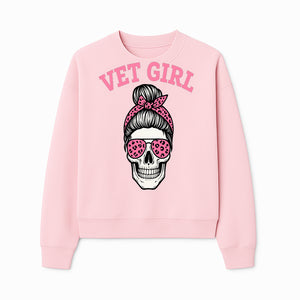 Vet Girl Skull Graphic Tee - Trendy Pink Leopard Sunglasses & Bandana Design for Animal Lovers - Sweatshirt 1758347429329.jpg