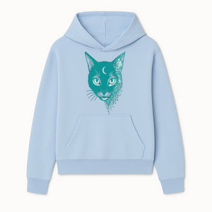 Geometric Cat Art Print with Moon Accent | Teal Abstract Cat Design | Modern Wall Decor for Cat Lovers and Home Aesthetics - Hoodie 1758347429332.jpg
