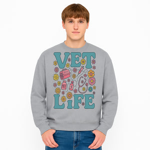Vet Life Graphic Tee | Colorful Vet Inspired T-Shirt with Pet Icons and Flowers | Perfect Gift for Animal Lovers and Vets - Sweatshirt 1758347429341.jpg